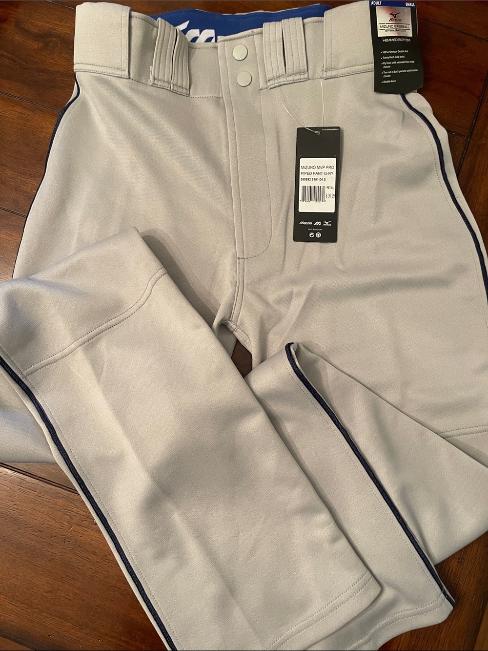 Mizuno Men's Light Gray Baseball Pants with Navy Piping